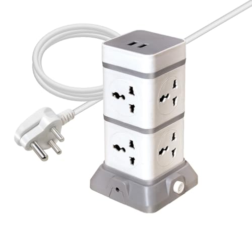 Caribou CBU-35 Power Tower Extension Board with USB Ports | 8 Universal Power Sockets| Overload Protector | Led Indicator| 2.0 mtr ISI Approved Cord| 