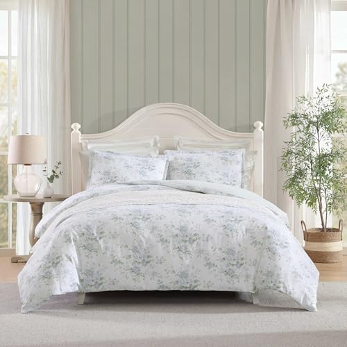Laura Ashley - Duvet Cover Set, Super Soft Bedding with Matching Shams, Serene Watercolor Floral Design, Elegant and Fem