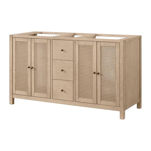 Alaterre Furniture Lucca 60 Inch Bathroom Vanity Double Sink - Freestanding Cabinet Without Top - Wood Bathroom Vanity with Soft-Close Doors and Three Drawers - Under Sink Cabinet Only (Natural)