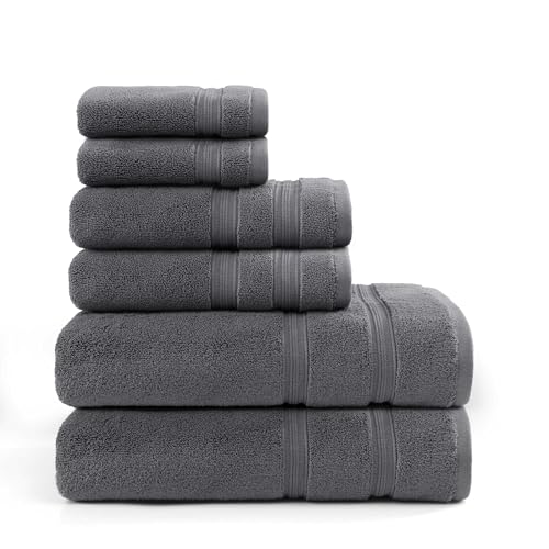 Tommy Hilfiger - Bath Towels, Ultra-Soft & Quick Drying with Zero Twist, 600 GSM Bathroom Towels with Iconic Flag Accent (Harborside Solid Charcoal Grey, 6 Piece)