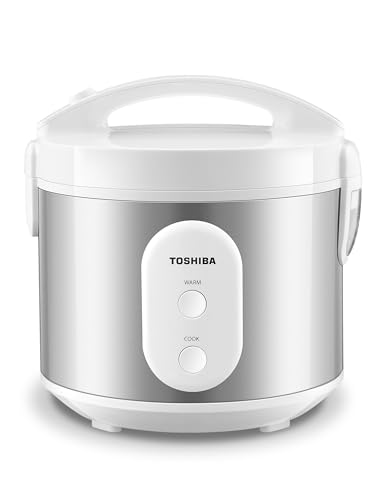 TOSHIBA Rice Cooker & Steamer Simple 5.5 Cup(Uncooked) with Steaming Basket, Removable Non-Stick Inner Pot & Inner Lid, for Soups, Stews, Grains&Oatmeal, One Touch&Keep Warm Function, Silvery White