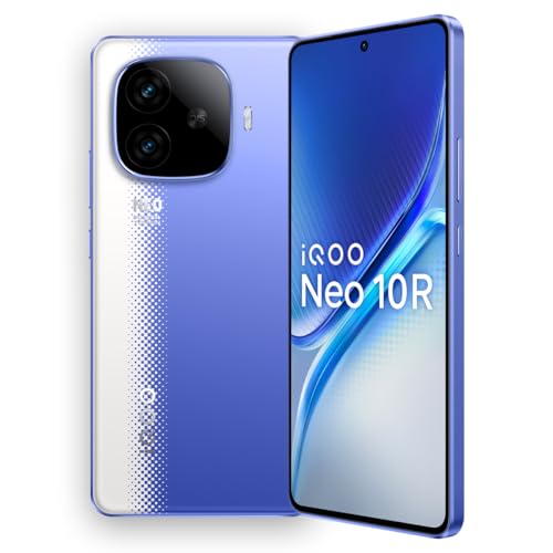 iQOO Neo 10R 5G (Raging Blue, 8GB RAM, 128GB Storage) | Snapdragon 8s Gen 3 Processor | India's Slimmest 6400mAh Battery Smartphone | Segment's Most S