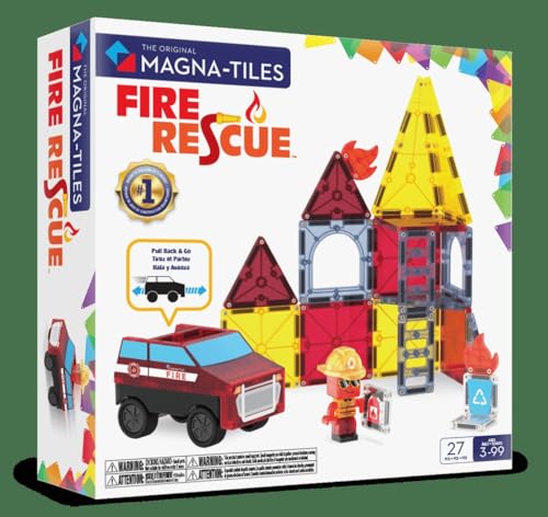 MAGNA-TILES Fire Rescue 27-Piece Magnetic Construction Set, The Original Magnetic Building Brand