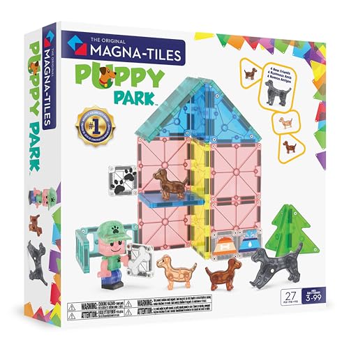 MAGNA-TILES Puppy Park 27-Piece Magnetic Construction Set, The Original Magnetic Building Brand