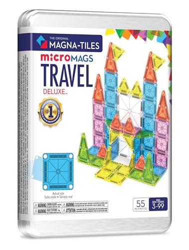 MAGNA-TILES microMAGS Travel Set Deluxe 55-Piece Magnetic Construction Set, The Original Magnetic Building Brand