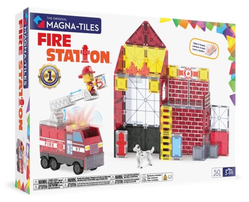 MAGNA-TILES Fire Station 50-Piece Magnetic Construction Set, The Original Magnetic Building Brand