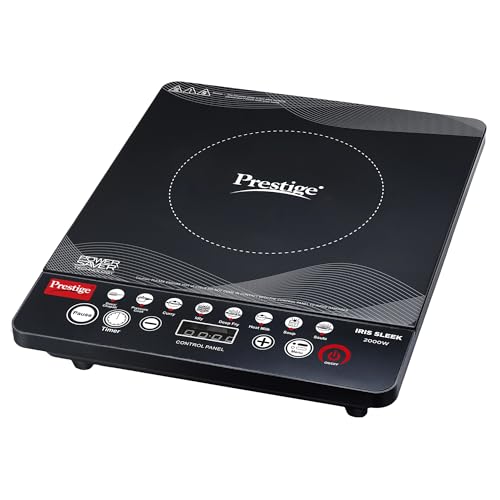 Prestige Iris Sleek 2000 Watts Induction Cooktop-Individual Touch Buttons| 4KV Surge Protection | 8 Preset Indian Menu Options & Timer | Automatic Vol