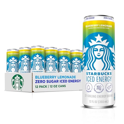 Starbucks Iced Energy Drink, Blueberry Lemonade, Zero Sugar Energy Drink, Plant Based Caffeine, Hydration, Mental Clarity, 12 Fl Oz Cans (Pack of 12)
