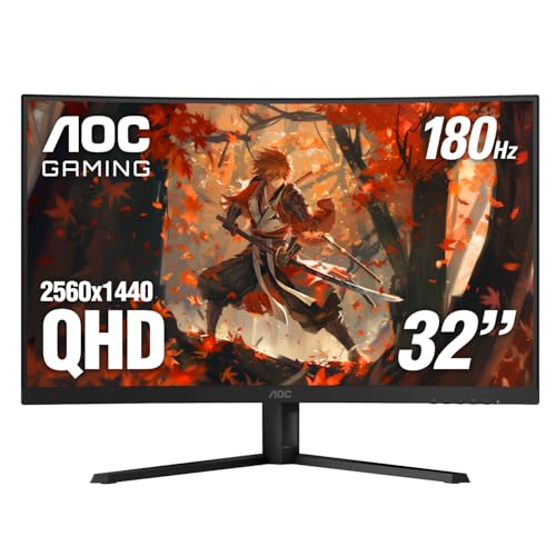 AOC CQ32G4VE 32" Curved Ultra-Wide Gaming Monitor QHD 2560x1440, 1500R, 180Hz, 0.5ms MPRT, 2X Display Port, HDMI, H