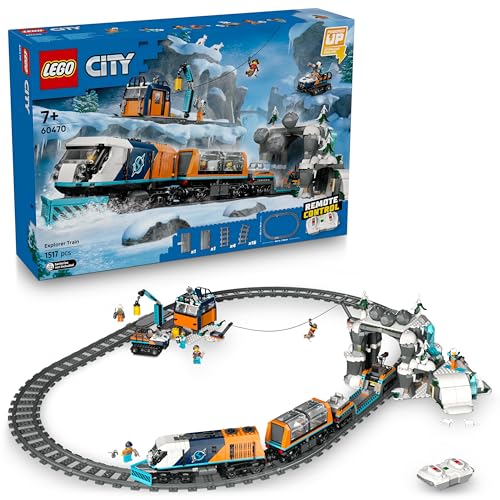 (-34%) LEGO City Trains Arktis-Polarexpress - Spielzeug mit ferngesteuertem Zug - Schneepflug, 22 Gleissegmente, 6 Minifiguren & Felssturz-Funktion – Geschenk für Jungen & Mädchen ab 7 Jahren - 60470