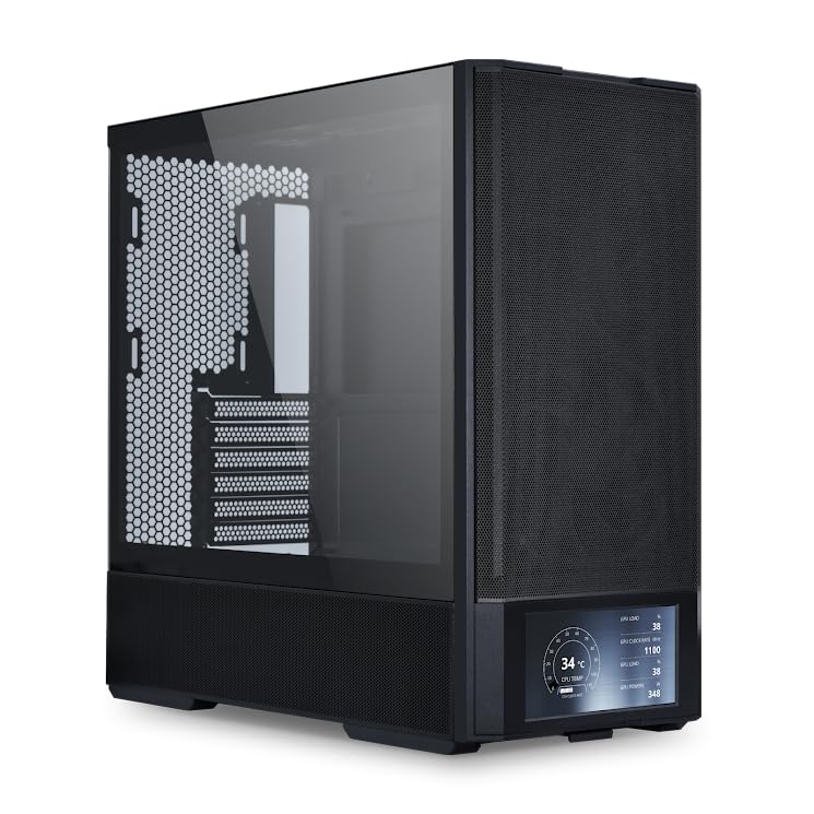 Lian Li LANCOOL 207 Digital ATX Computer Case w/Integrated LCD Screen, Mesh-Centric Panels Mid-Tower PC Case w/ 2 x 140x40x30mm PWM Fans, 2 x 140mm Fans Pre-Installed, Side or Rear-Mount PSU
