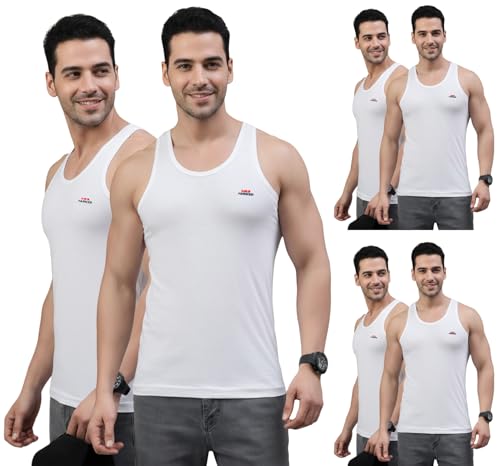 LUX PARKER Men's Cotton Sleeveless Round Neck Regular Fit Vest | Baniyan for Men | Pack of 6