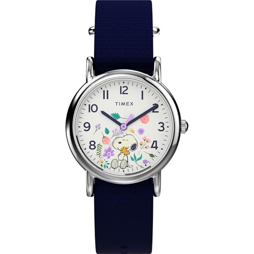 Timex x Peanuts Women's Weekender in Bloom 31mm Watch - Blue Strap White Dial Silver-Tone Case