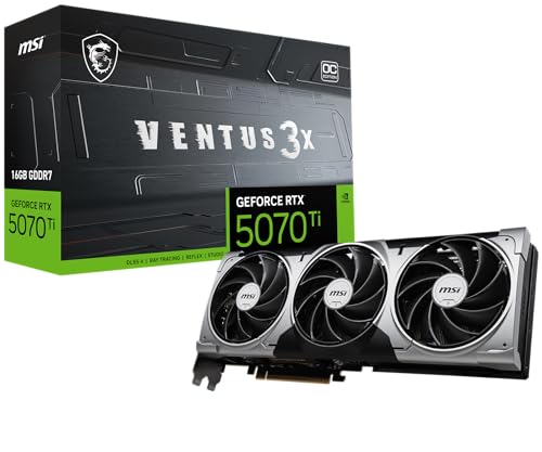 msi Gaming RTX 5070 Ti 16G Ventus 3X OC Graphics Card (16GB GDDR7, 256-bit, Extreme Performance: 2497 MHz