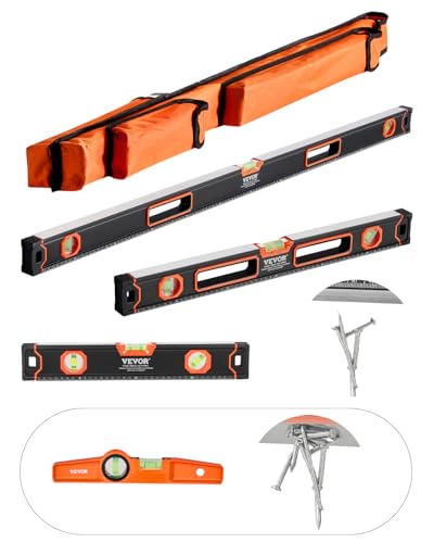 (-26%) VEVOR 4-teiliges Torpedo-Wasserwaagen-Set, 120/60/40/25cm Kastenwasserwaagen-Set, Libellen-Lineal für 45/90/180 Grad, Messwerkzeug aus Aluminiumlegierung (nur 10 Zoll ist magnetisch)