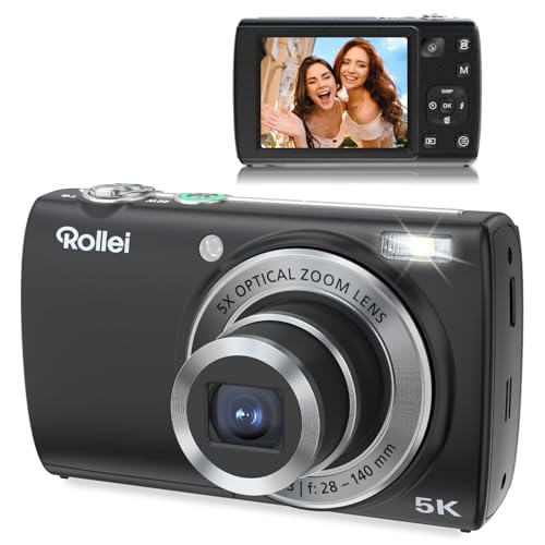 Rollei Powerflex Compact Digitalkamera 64MP 5K Fotokamera 5X Optischer Zoom