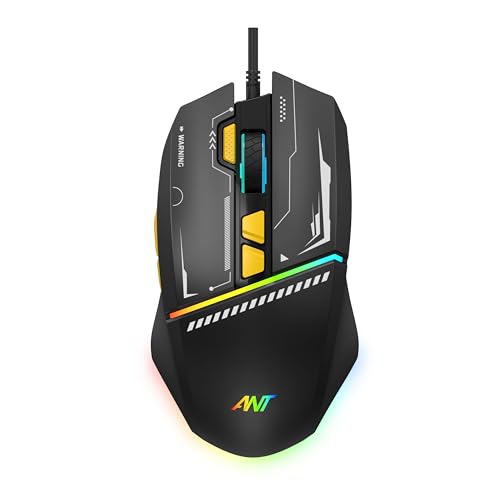 Ant Ghost 50 RGB Gaming Mouse with12800 DPI Wired Optical Gamer Mouse with 8 Programmable Buttons & Software Support DIY Key