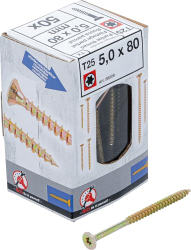 BGS DIY 88009 | Multi-Purpose Screws | T-Star (for Torx) T25 | 5.0 x 80 mm | 50 pcs.