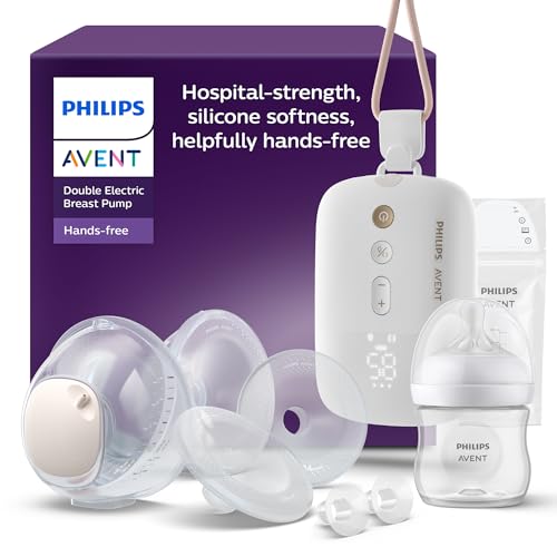 (-24%) Philips AVENT Hands-free elektronische Doppelmilchpumpe, Motor in Krankenhausqualität, spiegelt den Trinkrhythmus des Babys wider, bis zu 85 Pumpbewegungen pro Minute, 2 Auffangschalen, SCF547/11