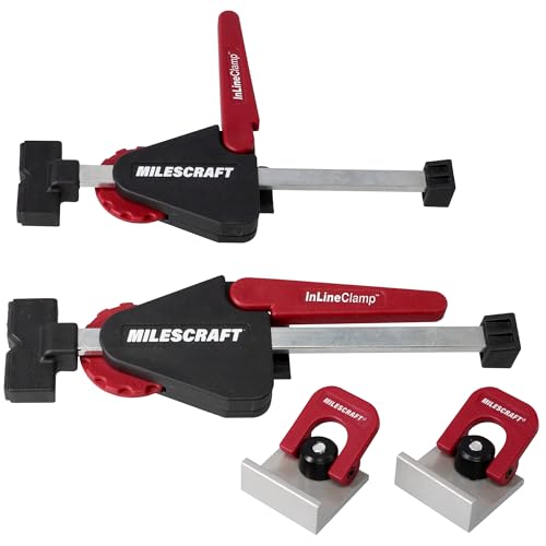 Milescraft 4030 InLine Clamps T Track Clamp (2 pack) – Adjustable T-Track Clamps for Woodworking. Apply Horizontal Pressure for all your Clamping Projects. Includes (2) CamStop Clamps.