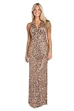 MORGAN AND CO. — MORGAN AND CO. Women's Mocha Sequin Halter Gown | Elegant Juniors' Open Back & Thigh Slit Prom & Formal Dress