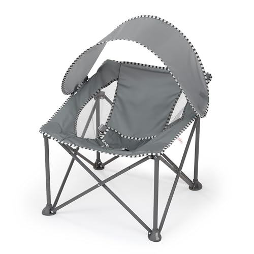 Bright Starts Pop 'N Chill Travel Seat, Indoor/Outdoor Use, Infant Seat with UPF 50+ Canopy, Grey, Ages 0-6 Months