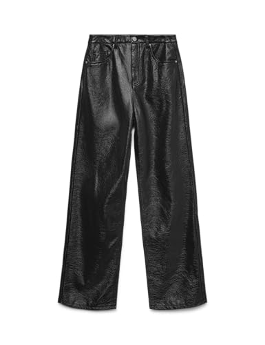 ⚡ BLITZDEAL (-70%) VERO MODA Damen Vmtessa Hr Wide Colored Vinyl Pants Noos, Black, 31W x 30L