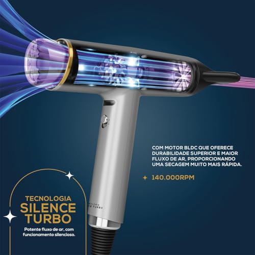 Britânia Secador de Cabelos Mais Silencioso 1600W BSC3400 127V Baixo nível de ruído Metal Cinza