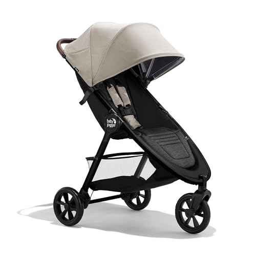 Baby Jogger City Mini GT3 All Terrain Stroller with Forever Air Rubber Tires and All Wheel Suspension with Magnetic Buckle and No-Rethread Harness, Height-Adjustable Handlebar, and Foot Brake Frosted Ivory