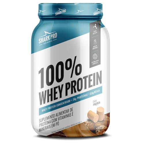 Shark Pro 100% Whey Protein Sabor Paçoca - 26g de Proteína por Porção - 5,8g de BCAAs - Suplemento Alimentar de Proteínas com Vitaminas e Minerais em Pó - Textura Cremosa - 900g Pote