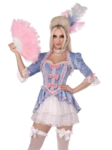 Leg Avenue Women’s 2 PC Marie Antoinette Costume Sexy Halloween Costumes for Women Velvet Marie Antoinette Dress with Bow Accents and Matching Shrug, Multicolor, Medium