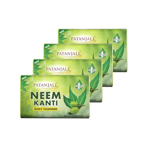 Patanjali Neem Kanti Herbal Body Cleanser Soap for Men and Women (150g, Pack of 4), Moisturizing & Deep Cleansing, Natural for Dry Skin