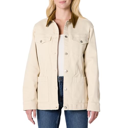 Amazon Essentials Women's Regular-Fit Low Stretch Denim Cinched Waist Barn Jacket, Ecru, Medium