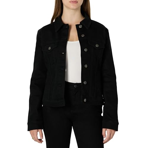Amazon Essentials Women's Regular-Fit Low Stretch Denim Button-Front Trucker Jacket, Black, XX-Large