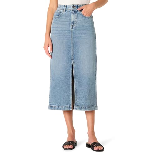 Amazon Essentials Women's Low Stretch Regular-Fit High-Rise Long Jean Skirt, Authentic Medium Wash, 10