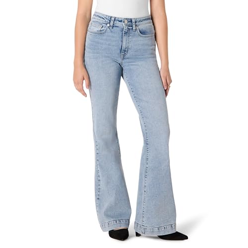 Amazon Essentials Women's High Stretch High-Rise Flare Jean, Iced Blue Light Wash, 4