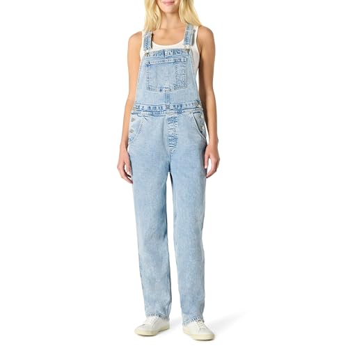 Amazon Essentials Women's Medium Stretch Denim Relaxed-Fit Straight Leg Overalls, Iced Blue Light Wash, XX-Large