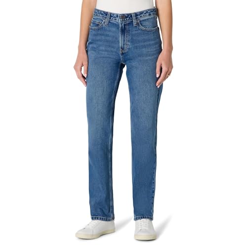 Amazon Essentials Women's High-Rise Straight Leg Jean, Medium Blue Vintage, 8 Short