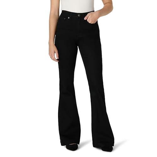 Amazon Essentials Women's Women's High Stretch High-Rise Flare Jean, Black, 4