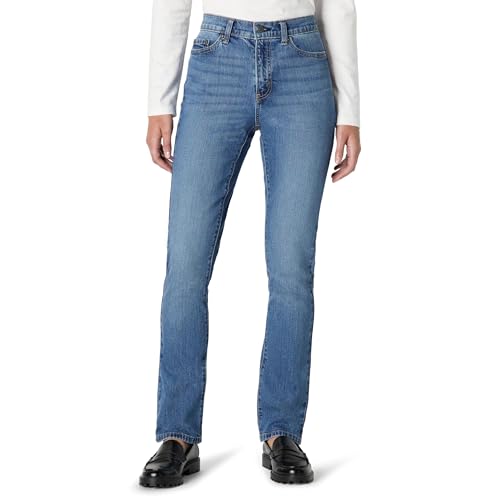 Amazon Essentials Women's Medium Stretch Slim-Fit Mid-Rise Straight Leg Jean, Medium Blue Vintage, 4