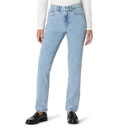 Amazon Essentials Women's High-Rise Straight Leg Jeans, Tinted Ice Light Wash, 6