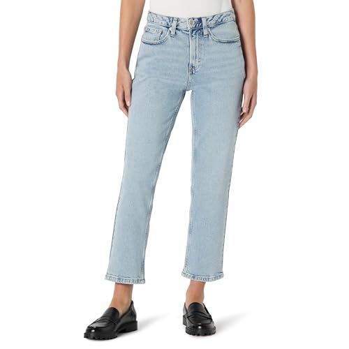 Amazon Essentials Women's Women's Low Stretch High-Rise Straight Crop Jean, Iced Light Wash, 12