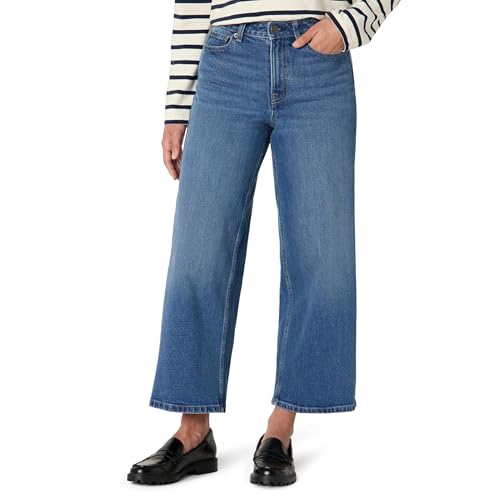 Amazon Essentials Women's Low Stretch High-Rise Wide-Leg Jeans, Medium Blue Vintage, 12