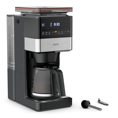 (-45%) KRUPS Grind Aroma XL Filterkaffeemaschine, abnehmbares Kegelmahlwerk, digitales Bedienfeld, XL-Fassungsvermögen (1,5 L), Warmhaltefunktion, Glaskanne, Schwarz/Edelstahl, KM842810