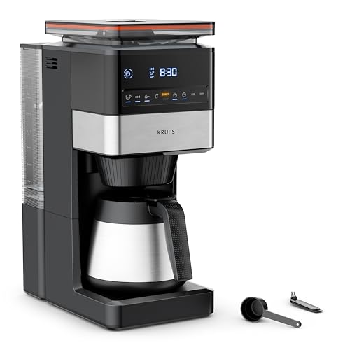 (-37%) KRUPS Grind Aroma XL Filterkaffeemaschine, abnehmbares Kegelmahlwerk, digitales Bedienfeld, XL-Fassungsvermögen (1,25 L), Edelstahl-Thermoskanne, Schwarz/Edelstahl, KT842810