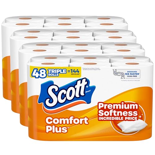 Scott ComfortPlus Toilet Paper, 48 Double Rolls, 231 Sheets per Roll, Septic-Safe, 1-Ply Toilet Tissue