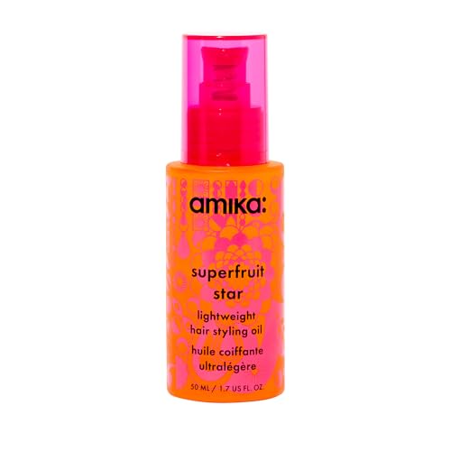 amika superfruit star lightweight hair styling + heat defense oil, 1.7oz | heat protection, strengthen + reduce breakage, smooth frizz, add glossy shine