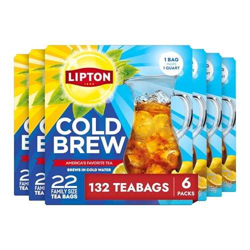 Lipton Cold Brew Iced Tea Bags, Family Size Iced Tea Bags, 132 Total Bags (22ct - Pack of 6)