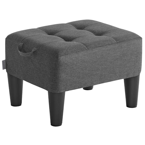 SONGMICS Foot Stool with Legs, Small Footstool Ottoman, Linen-Look Fabric Seat with Thick Cushion, for Living Room, Bedroom, Entryway, 330 lb Weight Capacity, Dark Gray ULOM502G01