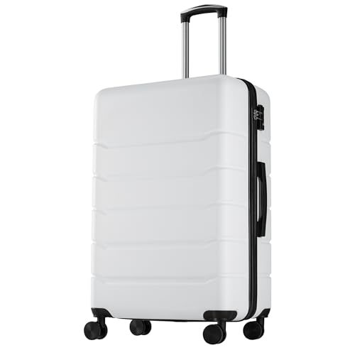 OLIXIS 24 Inch Luggage, Hardside Suitcase with Spinner Wheels, Lightweight ABS Hard Shell Checked Luggage, TSA Approved Lock, Expandable Medium Suitcase for Travel & Business–White